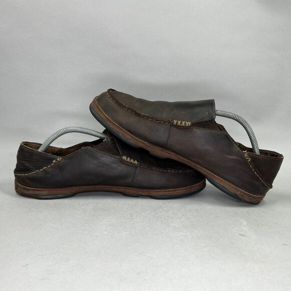 Olukai Moloa Shoes Men's Size 10.5 Brown Leather‎ Comfort Casual Slip On Loafers - Picture 7 of 10